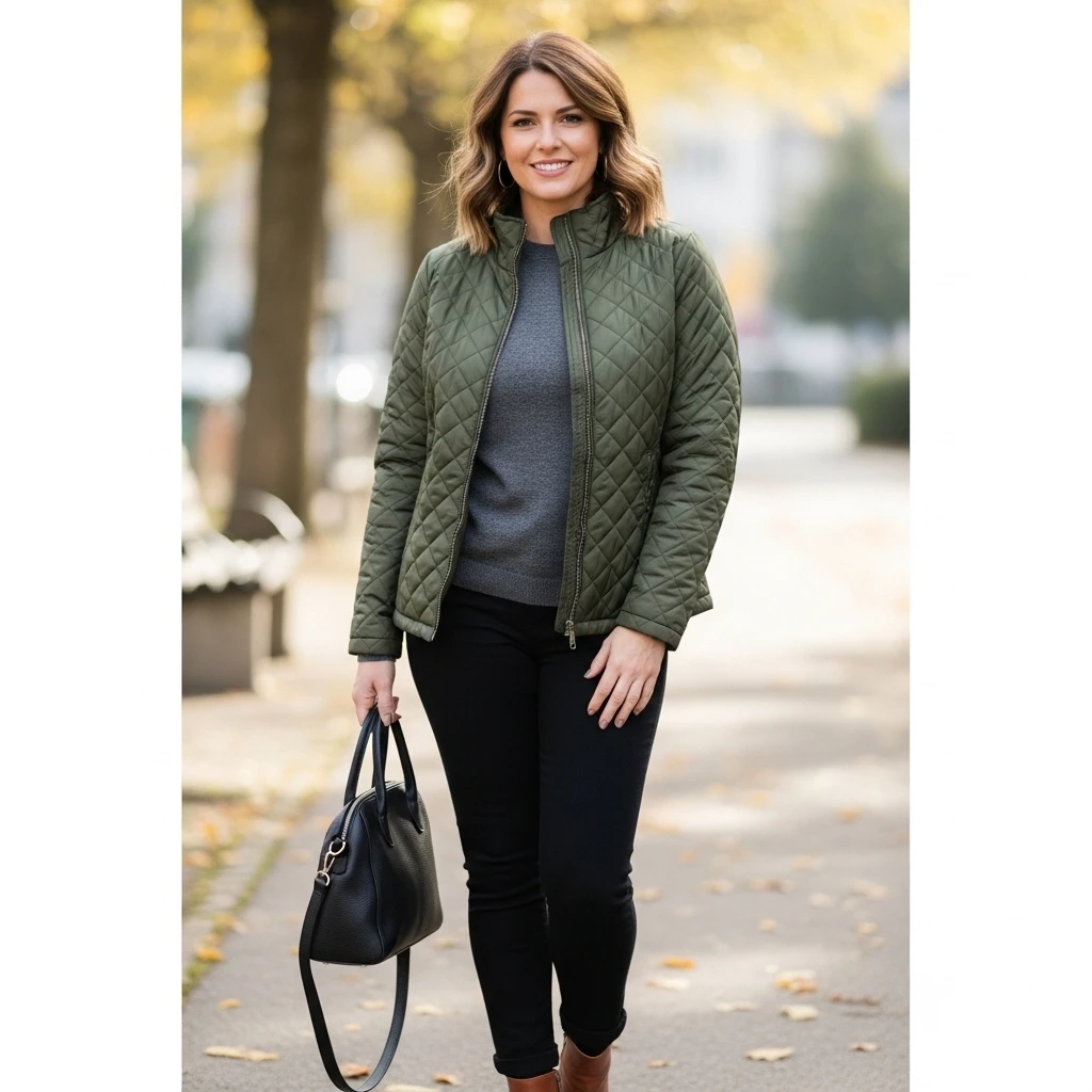 Quilted Jacket With Slim Pants And Boots