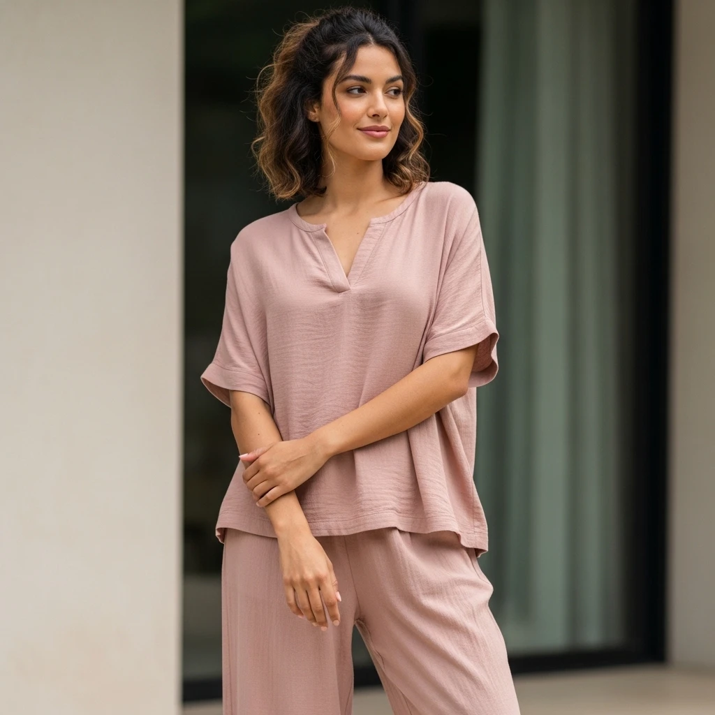Relaxed Co-Ord Set With Lightweight Fabric