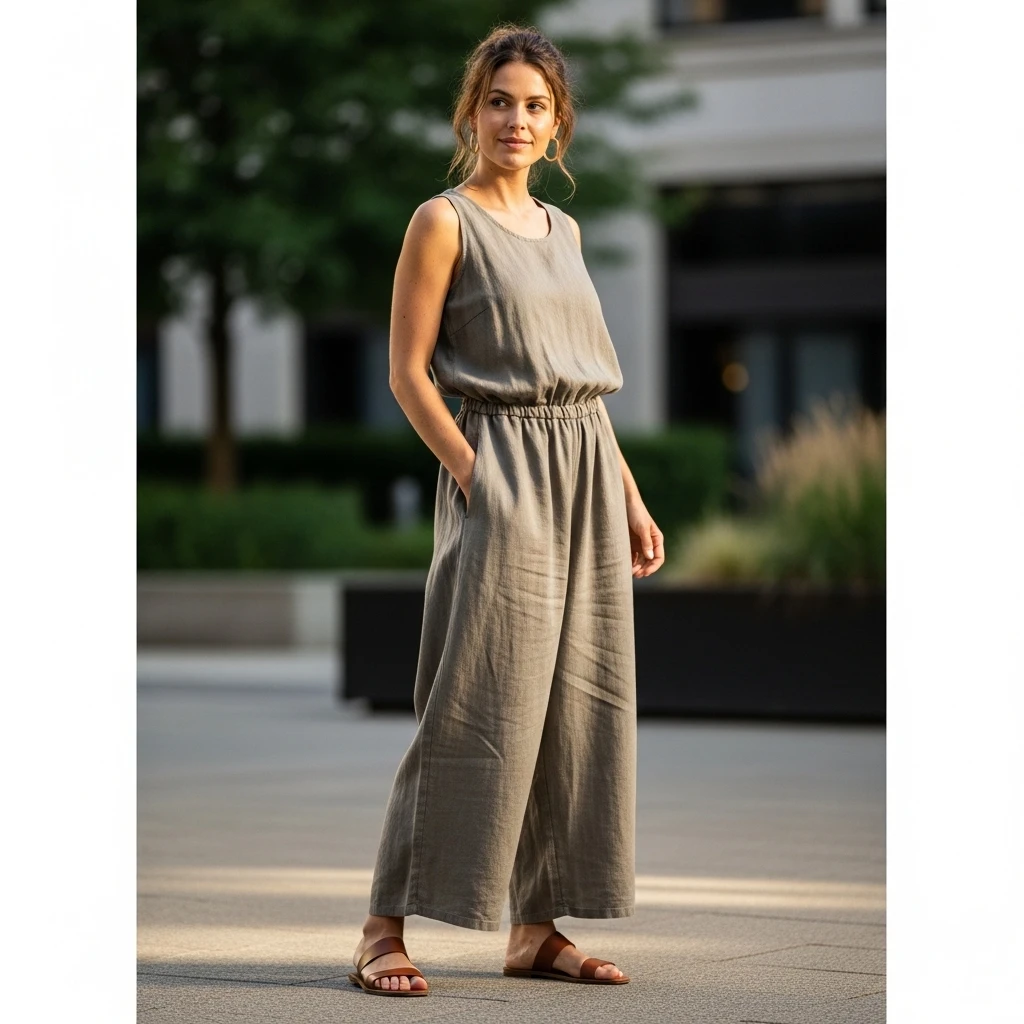 Relaxed Jumpsuit With Flat Sandals