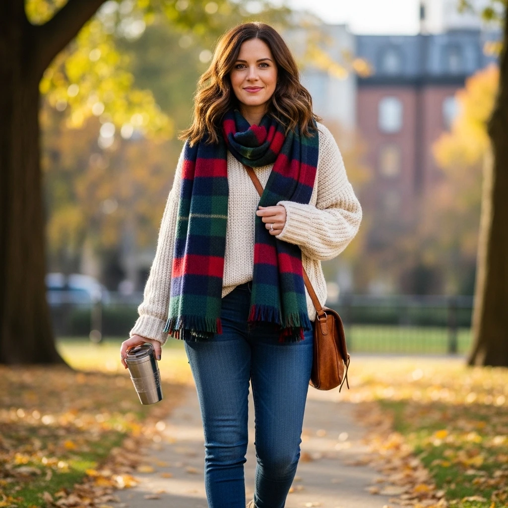 Scarf, Sweater, And Skinny Jeans Combo