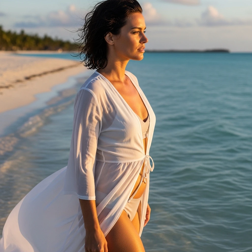 Sheer Cover-Up Over Neutral Swimwear