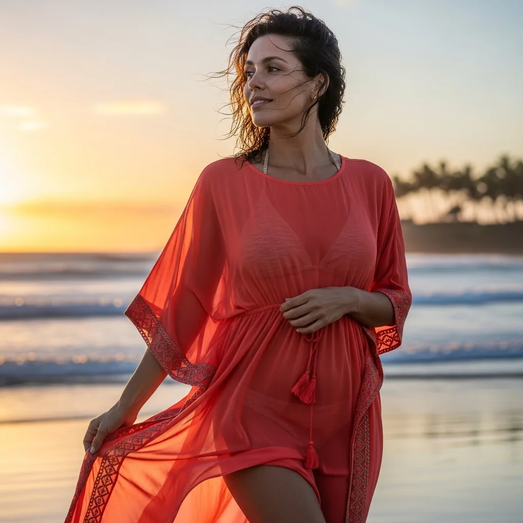Sheer Kaftan Over A Neutral Bikini