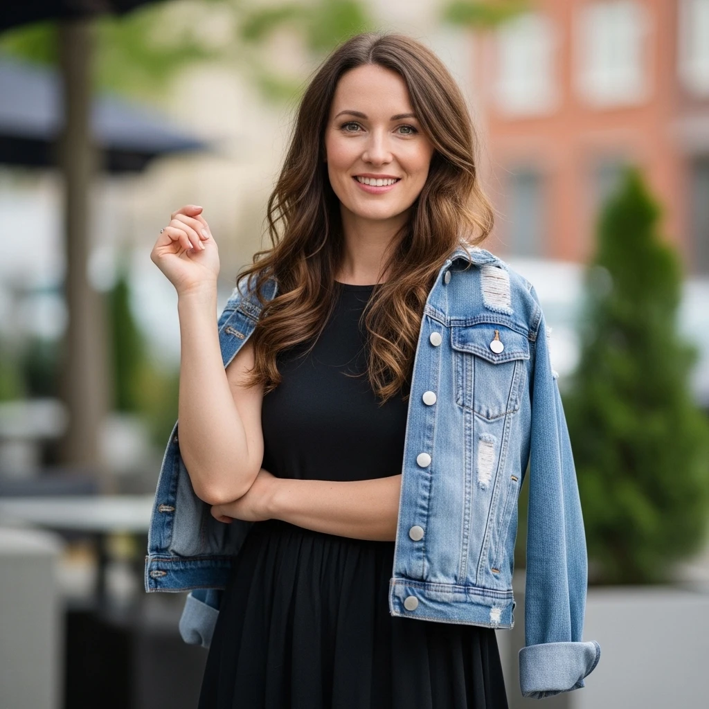 Sleeveless Midi Dress With Denim Jacket