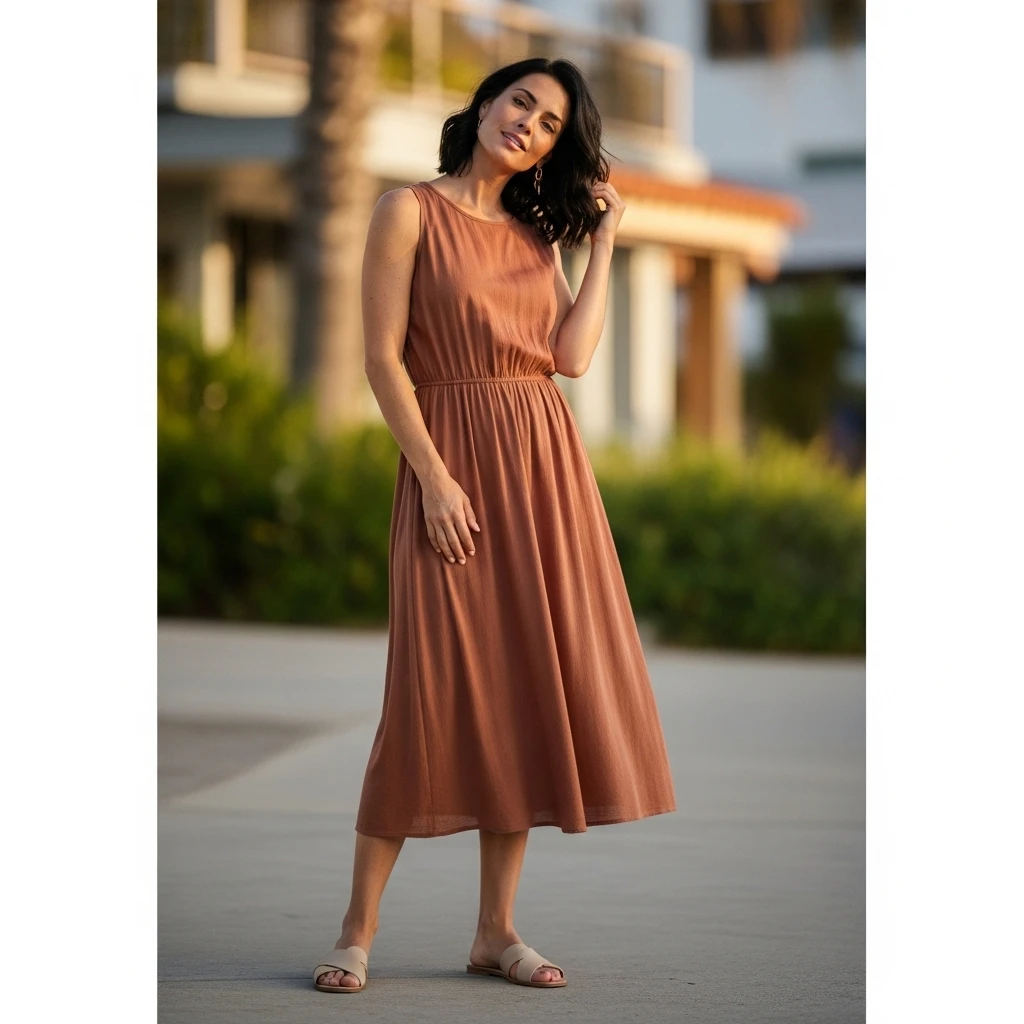 Sleeveless Midi Dress With Slides