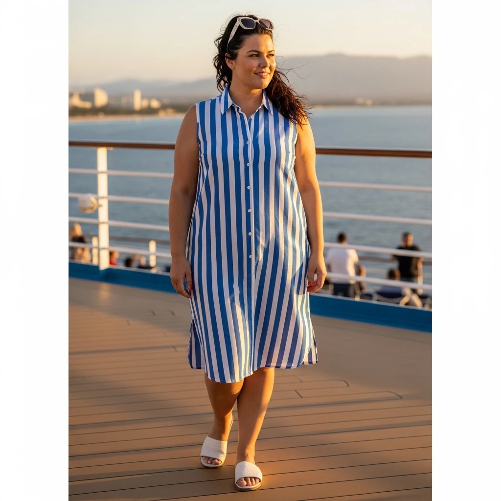 Sleeveless Shirt Dress With Slip-On Sandals