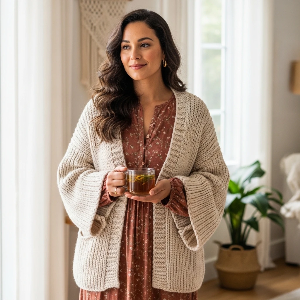 Soft Knit Cardigan With Maxi Dress