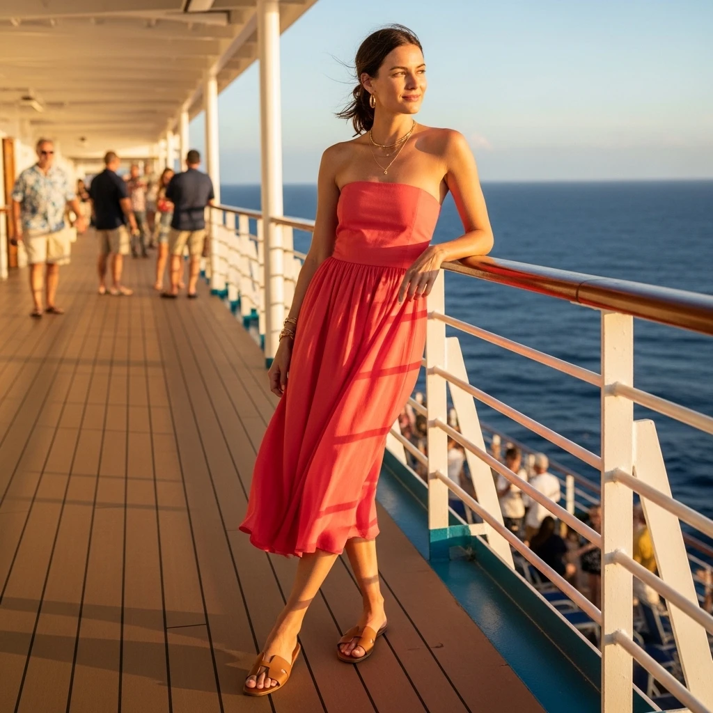 Strapless Midi Dress With Flat Sandals