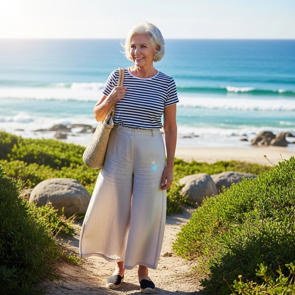 Striped Tee With Wide-Leg Linen Pants