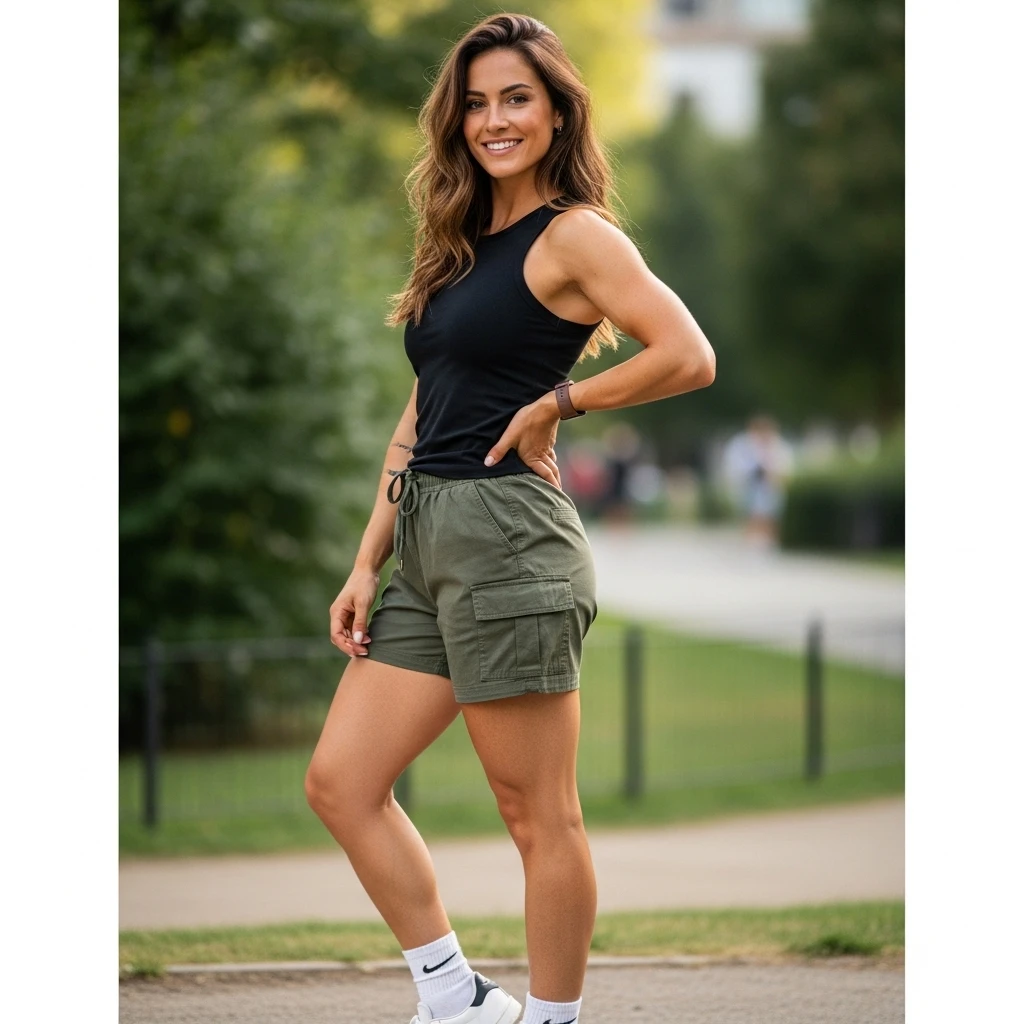 Tank Top With Cargo Shorts And Trainers