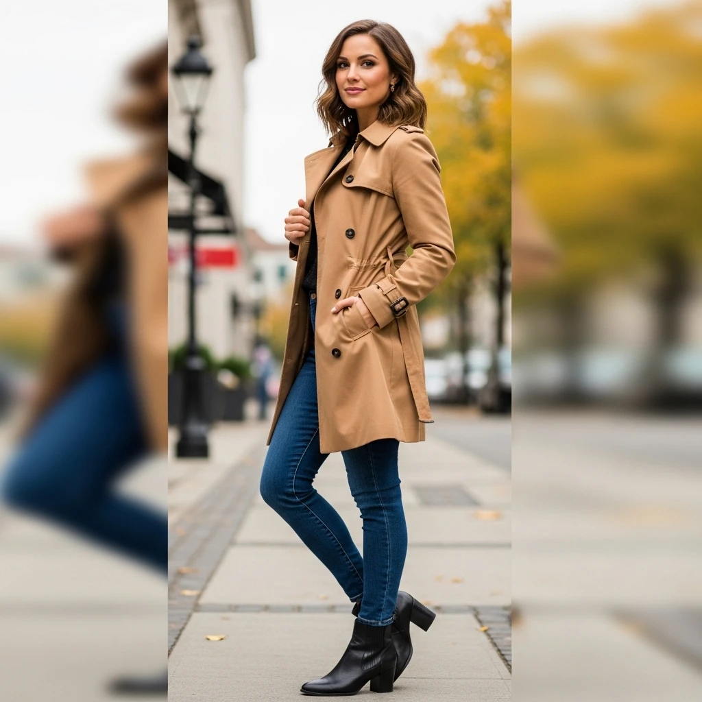 Trench Coat With Skinny Jeans And Ankle Boots