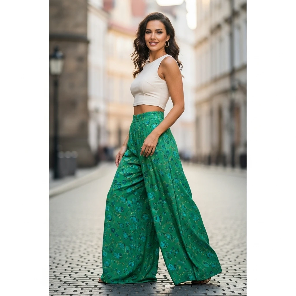 Wide-Leg Palazzo Pants With Crop Top