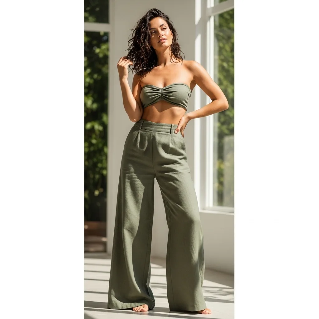 Wide-Leg Pants With Bandeau Top