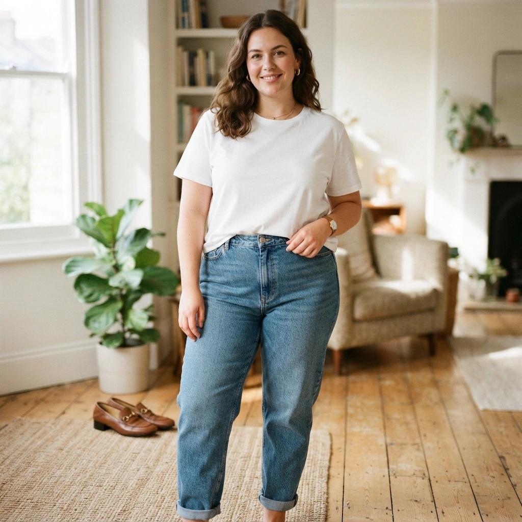 Basic Tee & Mom Jeans with Loafers