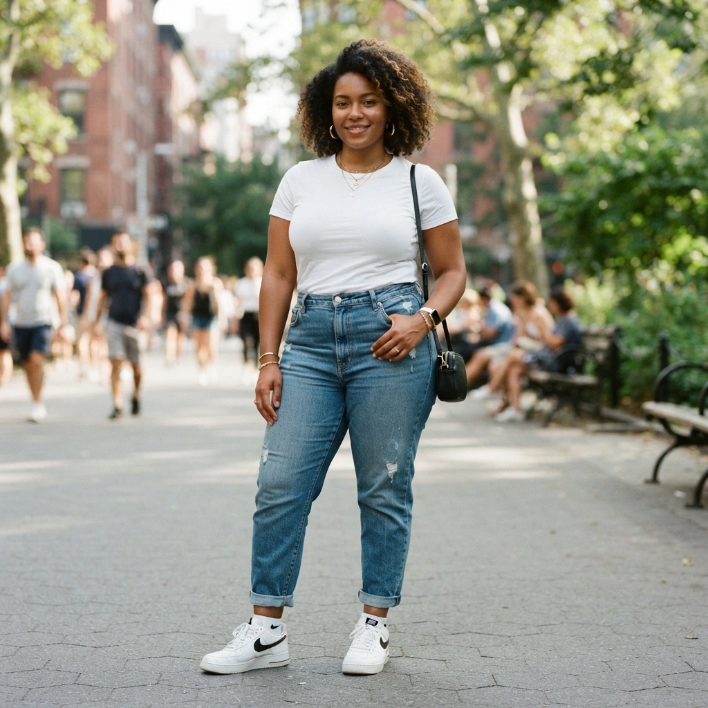 Basic Tee and Overalls with Sneakers