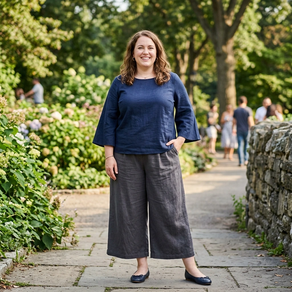 Bell Sleeve Top & Flowy Culottes with Flats