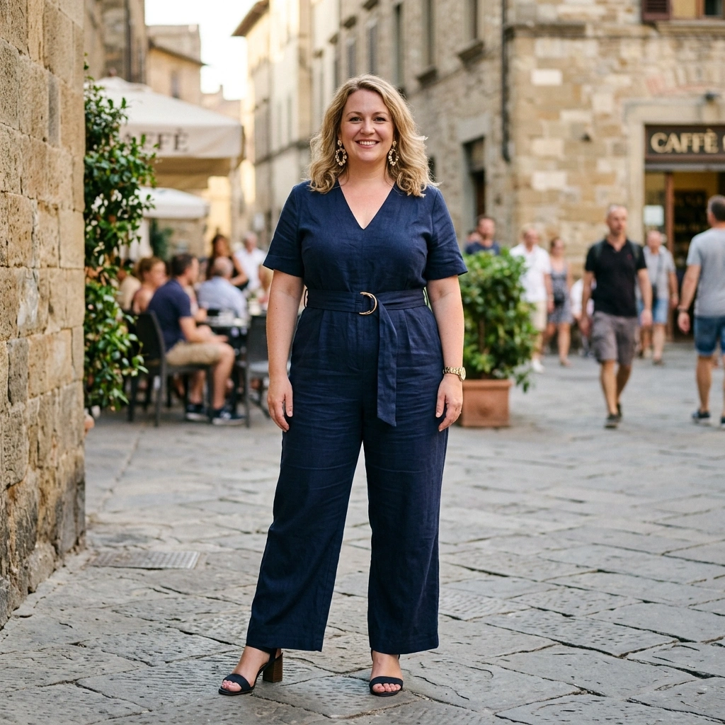 Belted Jumpsuit & Statement Earrings with Heels