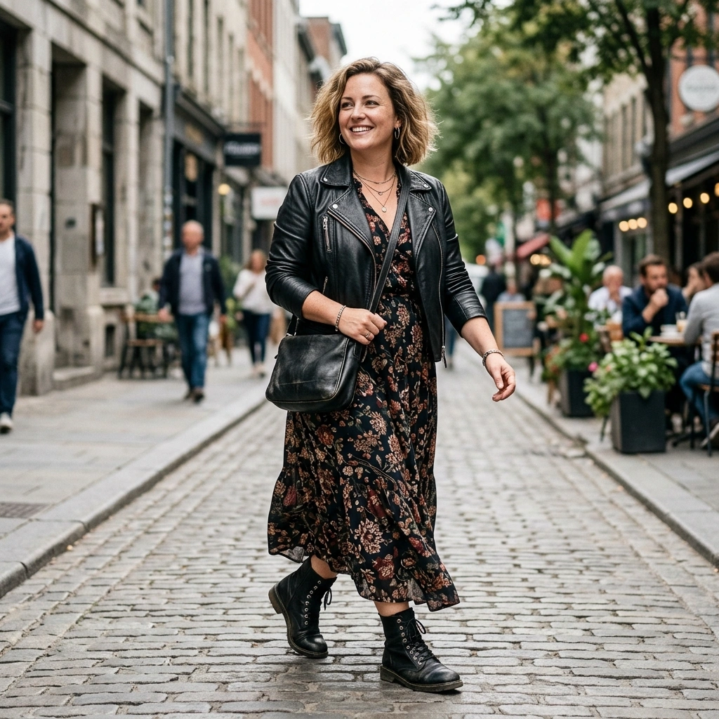 Biker Jacket & Flowy Maxi with Boots