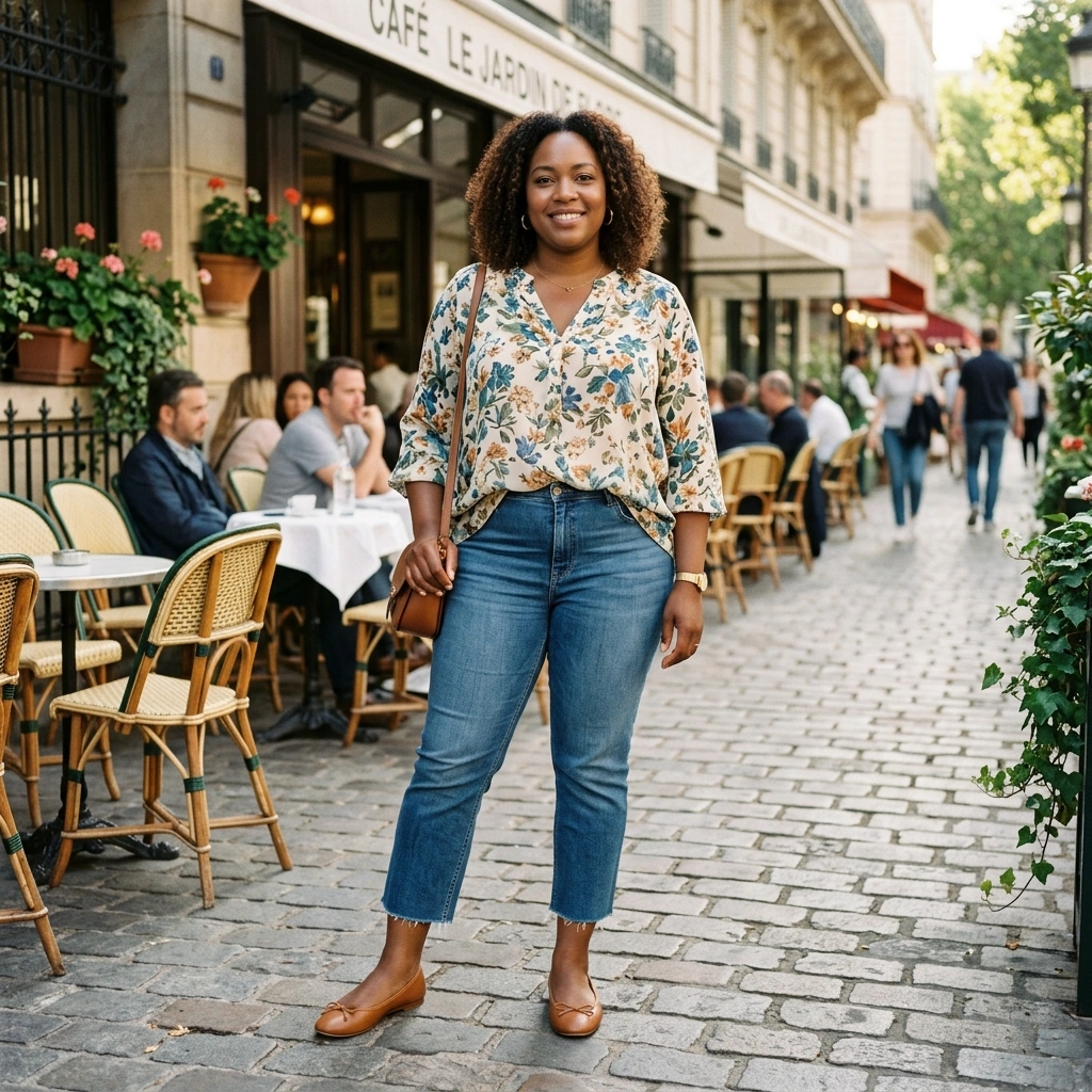Blouse & Cropped Jeans with Ballet Flats