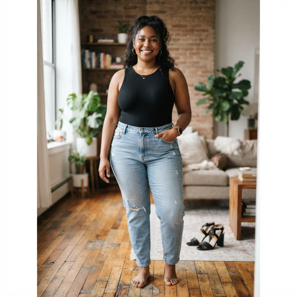 Bodysuit & Mom Jeans with Heels