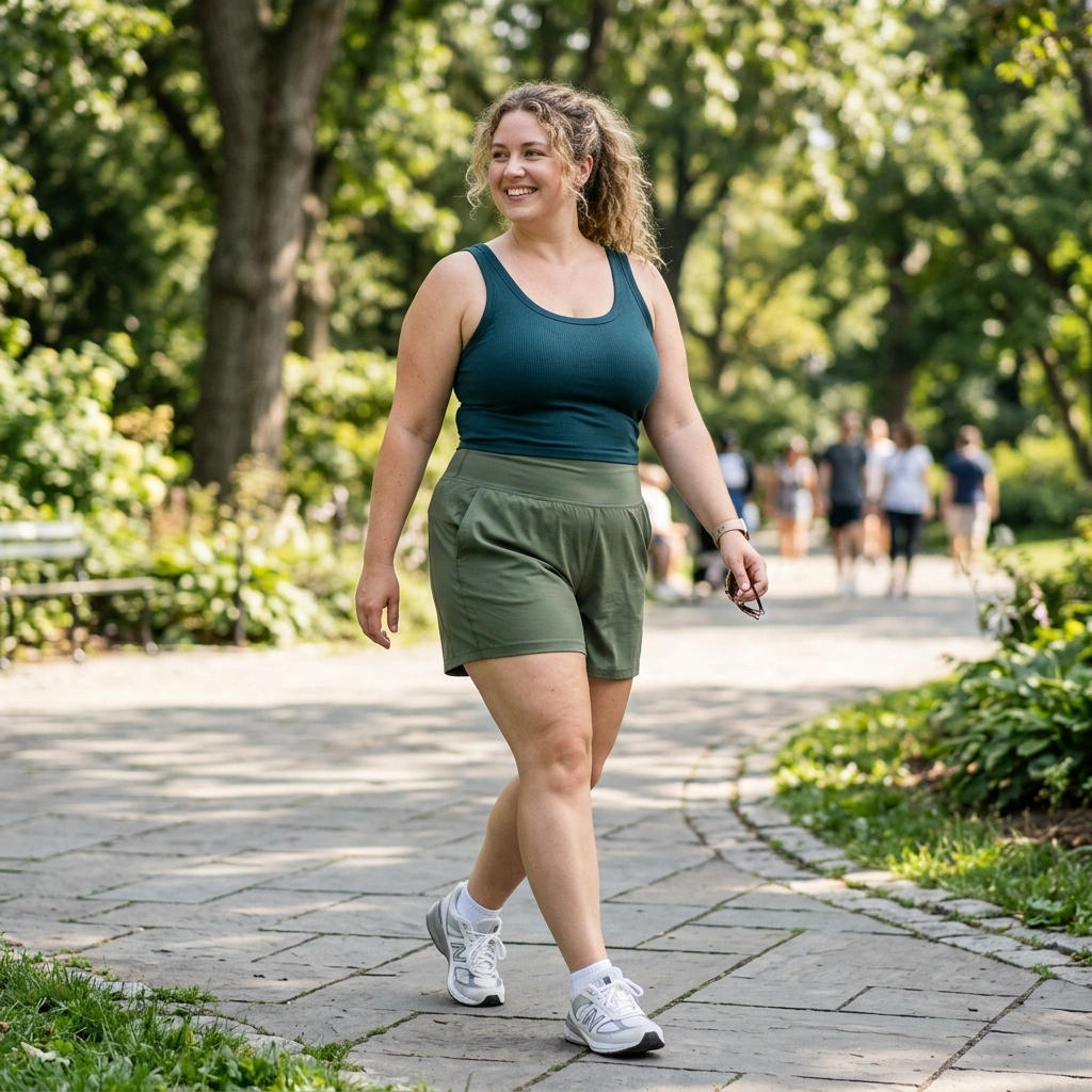 Breathable Tank & High-Waisted Shorts with Sneakers