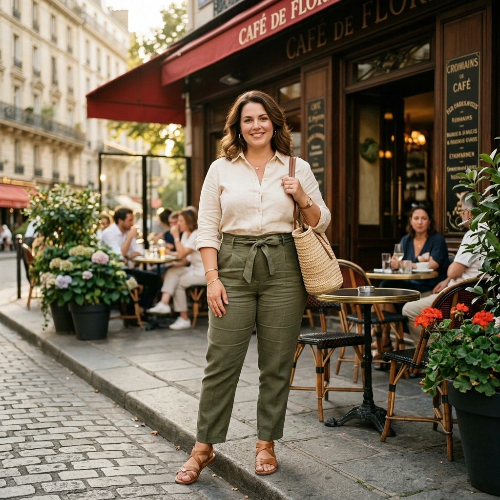 Button-Up Shirt & Linen Pants with Sandals
