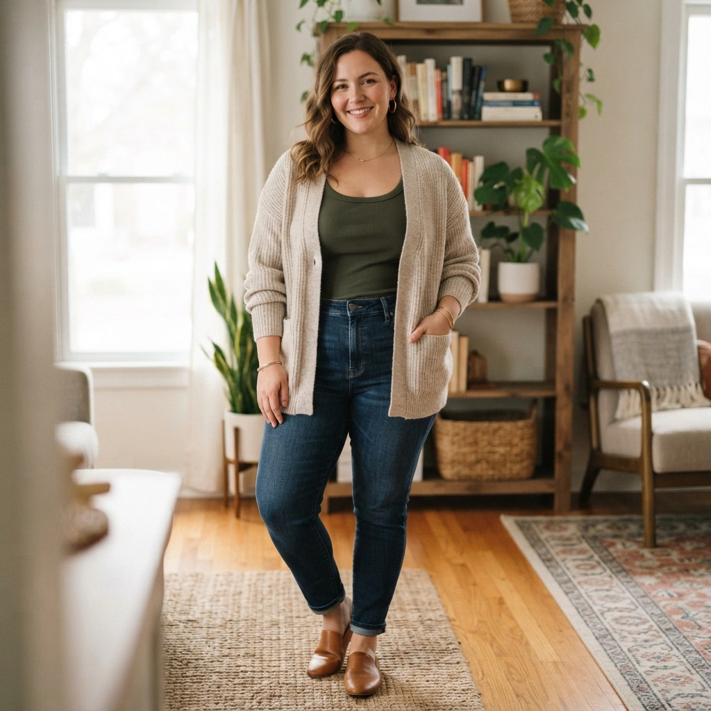 Cardigan & Tank Top with Jeans & Flats