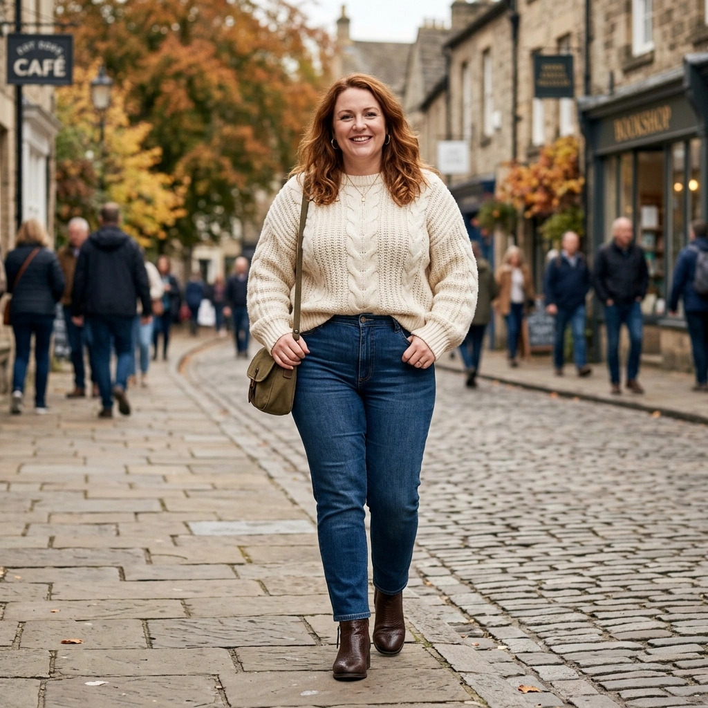 Chunky Sweater & High-Waisted Jeans with Ankle Boots