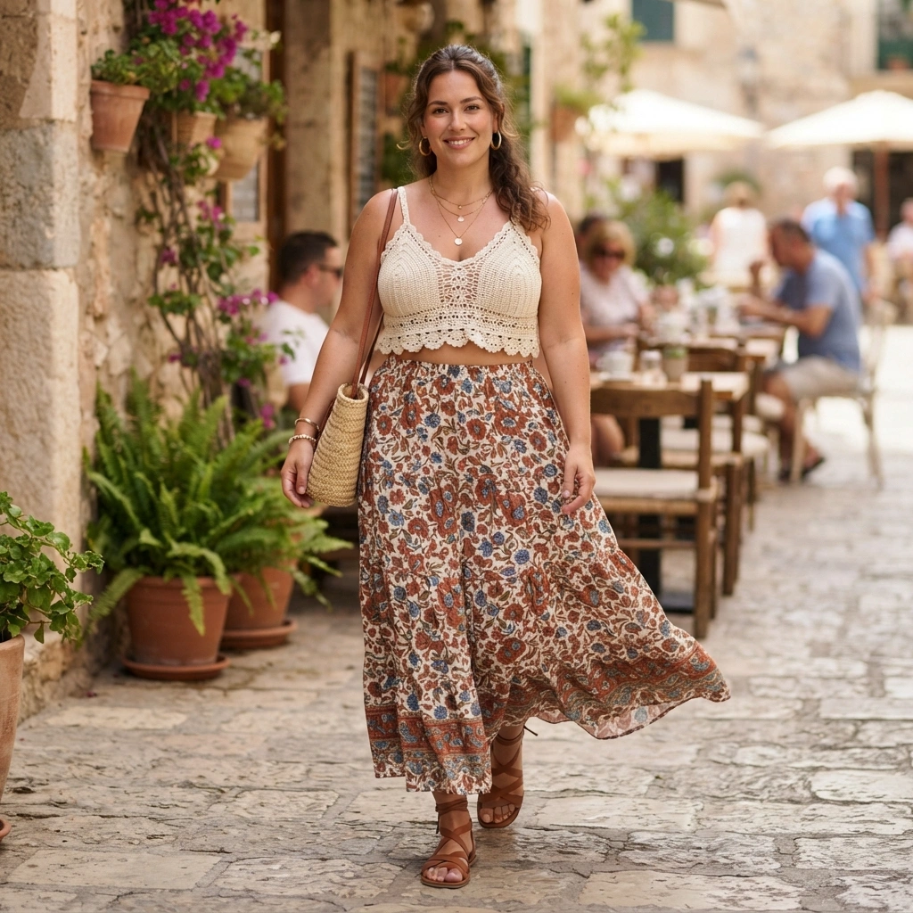 Crochet Top & Maxi Skirt with Sandals