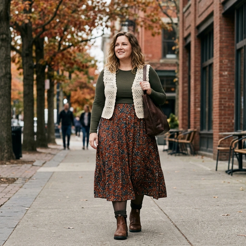 Crochet Vest & Midi Skirt with Boots