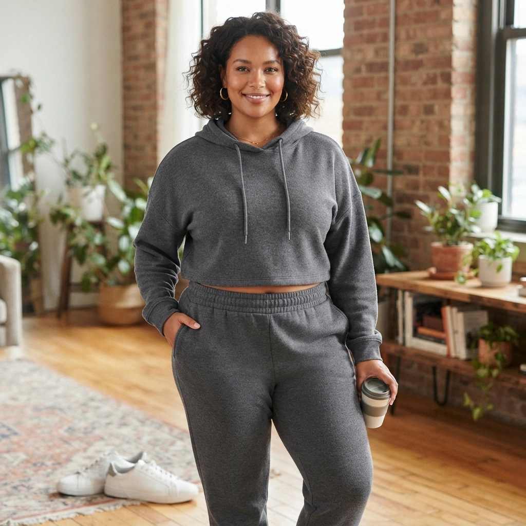 Crop Hoodie & Joggers with Sneakers