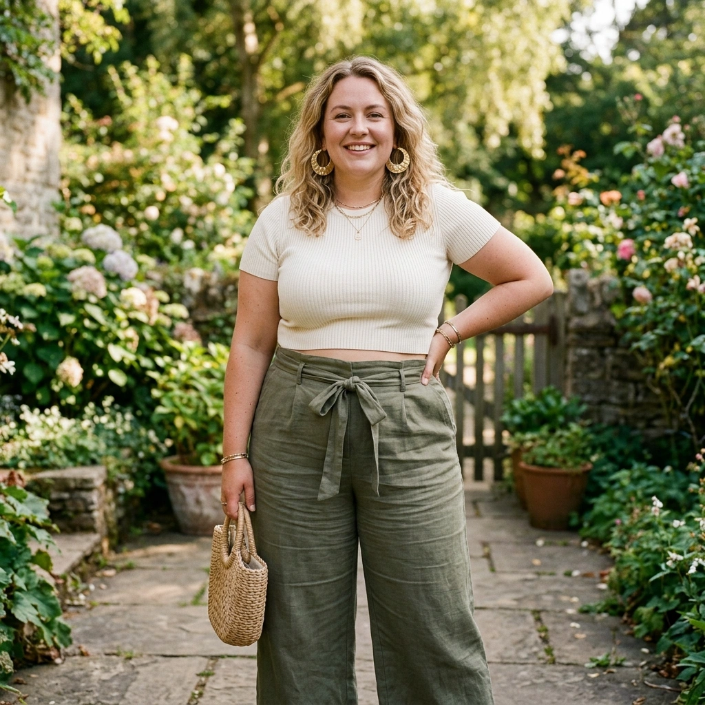 Crop Top & High Waisted Pants with Statement Earrings