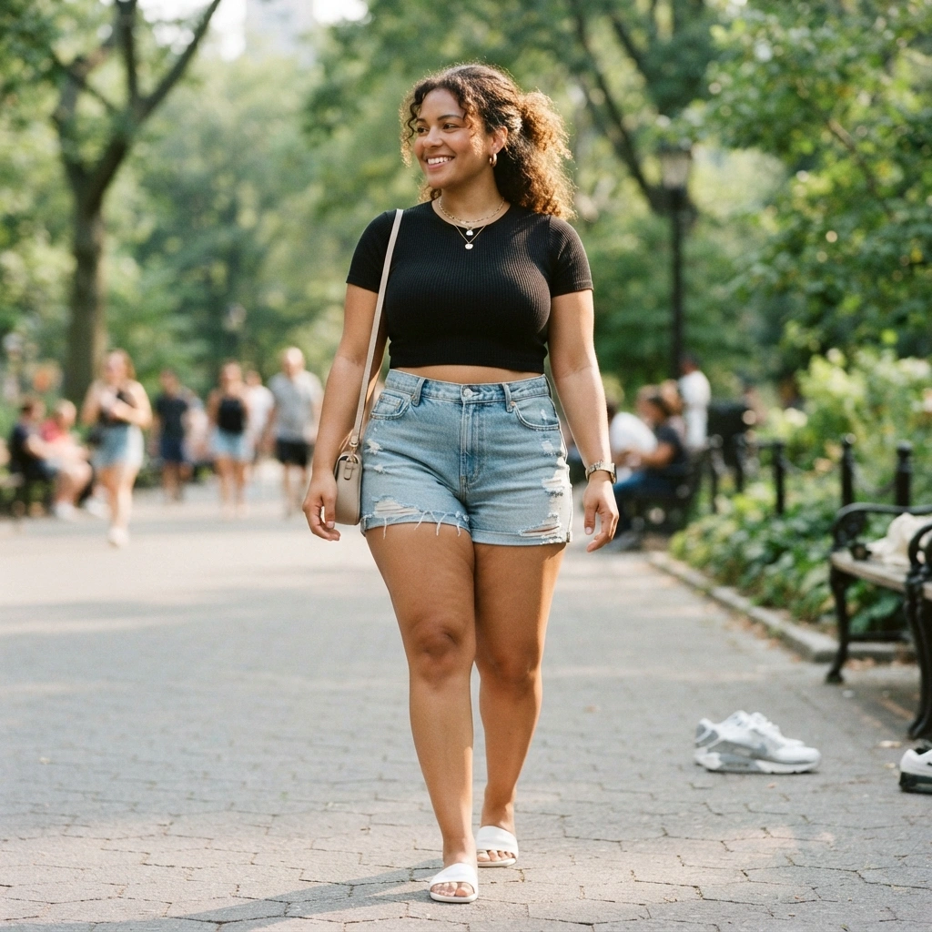 Crop Top & High-Waisted Shorts with Sneakers