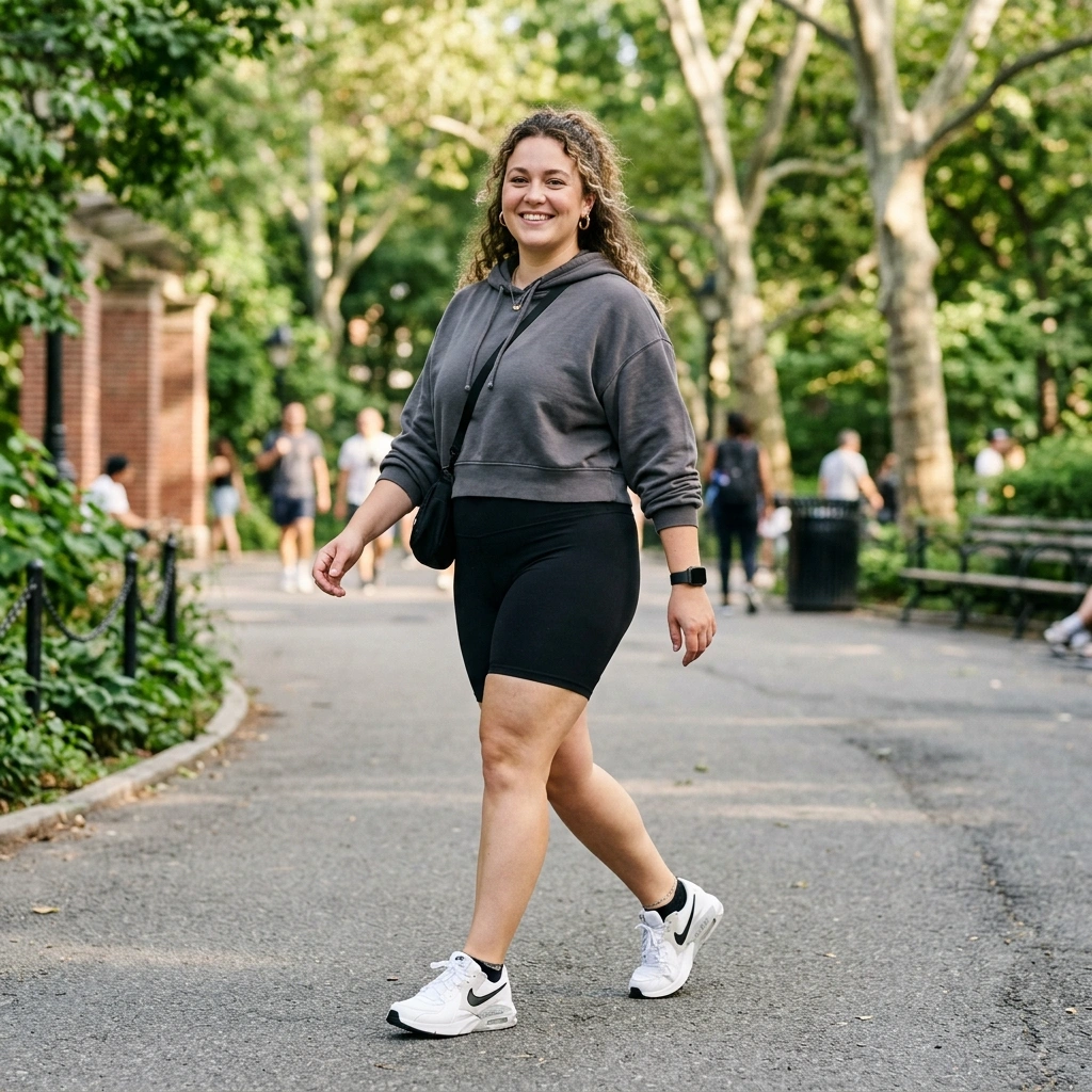 Cropped Hoodie & Bike Shorts with Sneakers