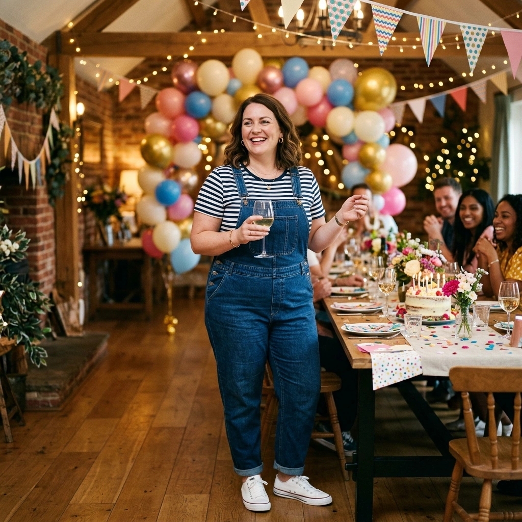 Denim Overalls & Striped Tee with White Sneakers