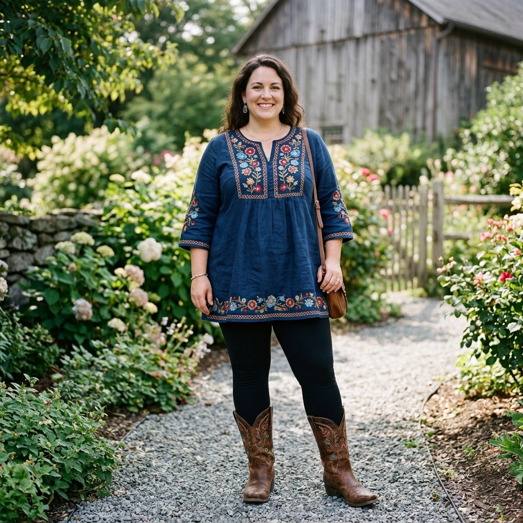 Embroidered Tunic & Leggings with Western Boots