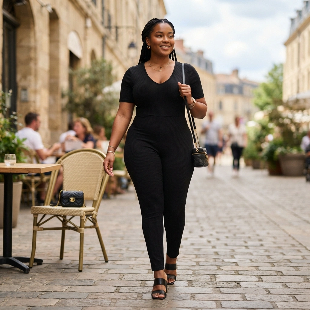 Fitted Jumpsuit & Heels with a Mini Bag