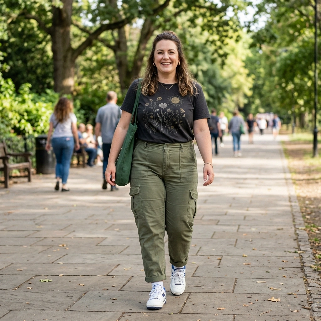 Graphic Tee & Cargo Pants with Sneakers