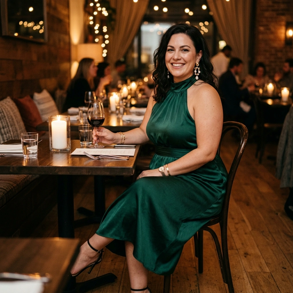Halter Neck Dress & Minimal Heels with Statement Earrings