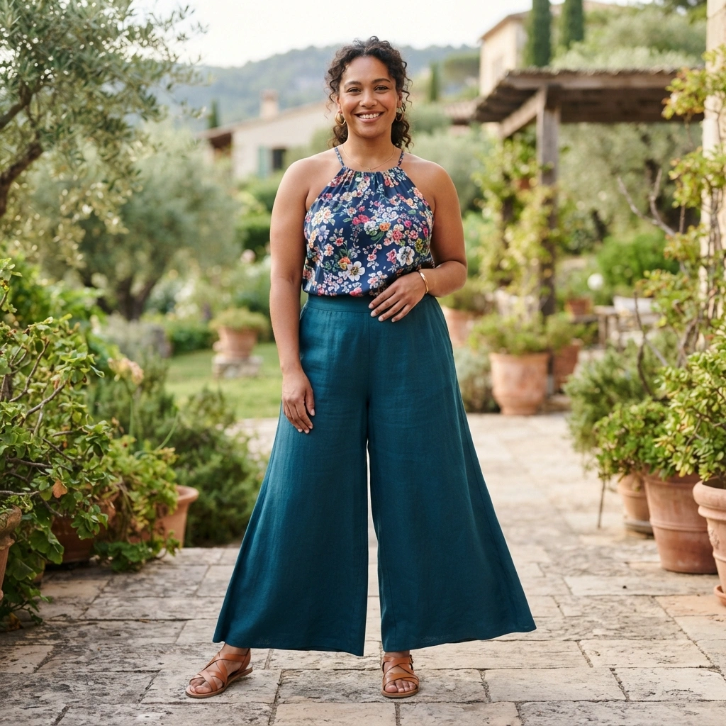 Halter Neck Top & Palazzo Pants with Sandals
