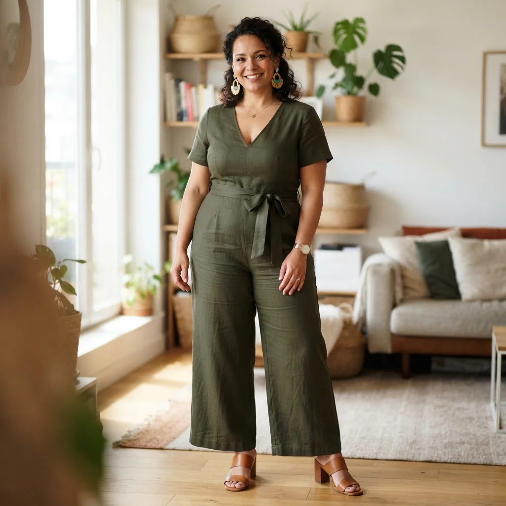 Jumpsuit & Block Heels with Statement Earrings