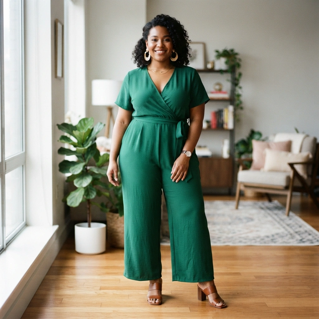 Jumpsuit & Block Heels with Statement Earrings