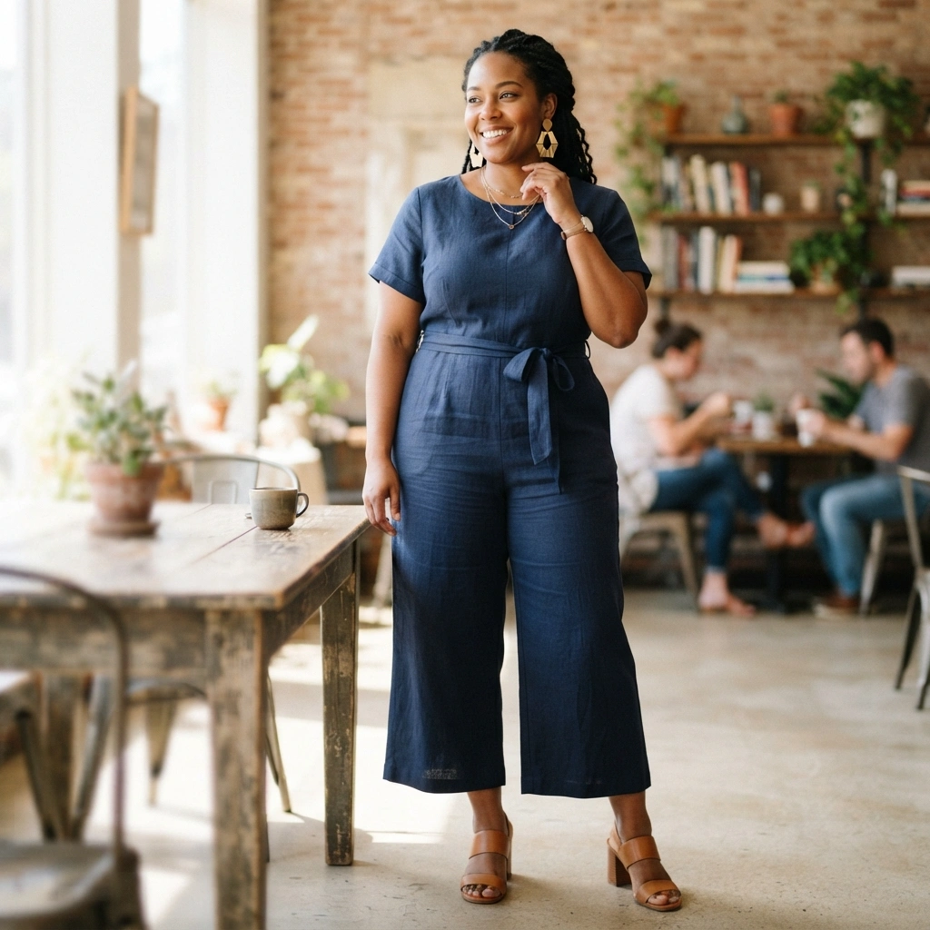 Jumpsuit & Block Heels with Statement Earrings