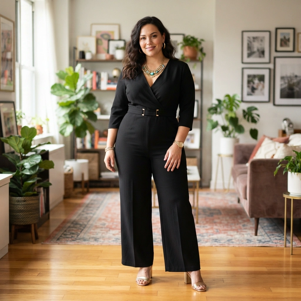 Jumpsuit & Heels with Statement Accessories