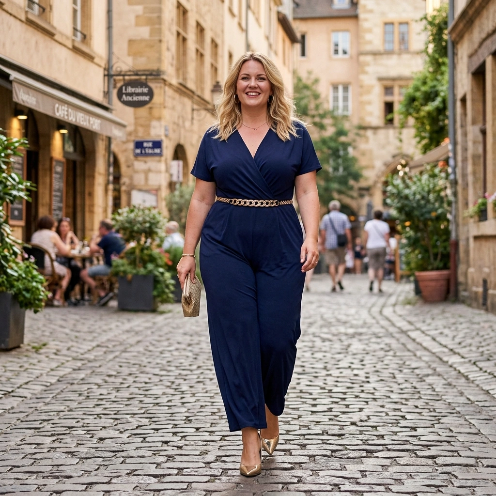 Jumpsuit & Metallic Belt with Stilettos