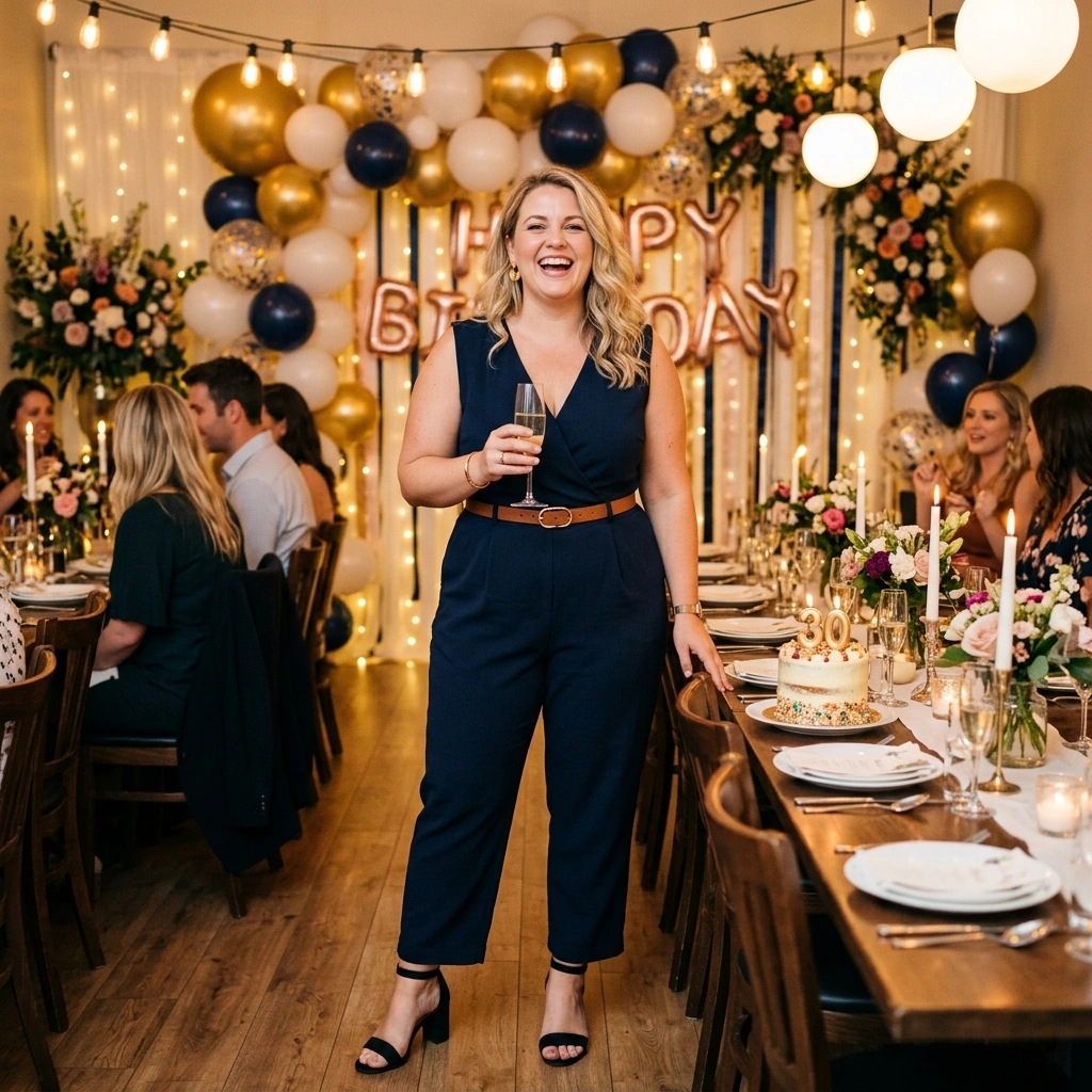 Jumpsuit & Slim Belt with Block Heels