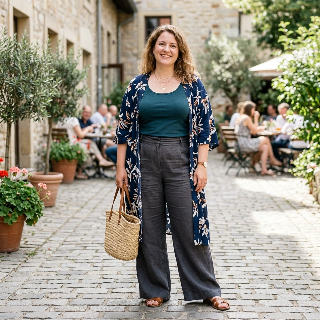 Kimono Cardigan & Tank Top with Wide Pants