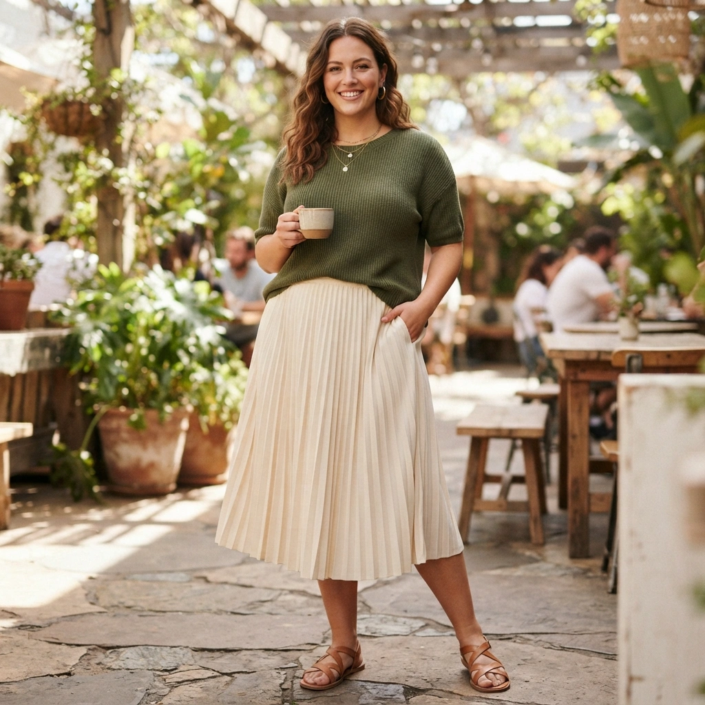 Knit Top & Midi Skirt with Sandals