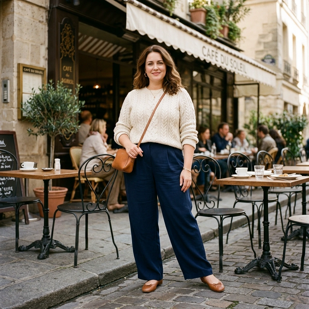 Knit Top & Wide-Leg Pants with Flats