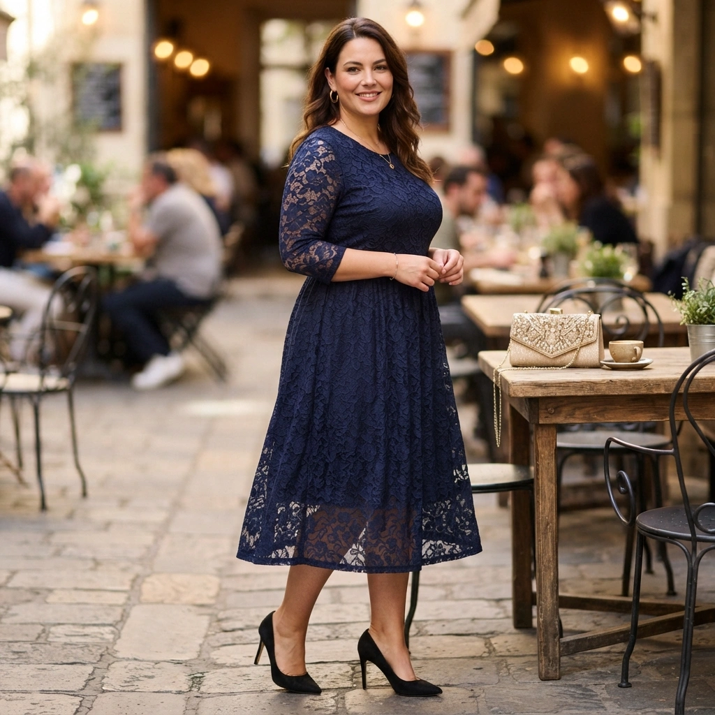 Lace Dress & Pumps with a Clutch