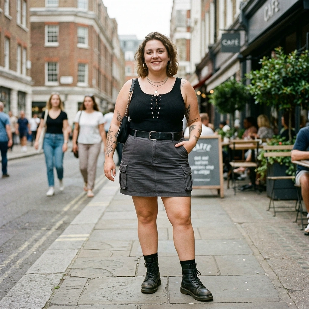 Lace Up Top & Cargo Skirt with Combat Boots